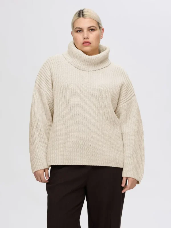 SELECTED ÖVERDIMENSIONERAD GROVSTICKAD TRÖJA Beige Outlet