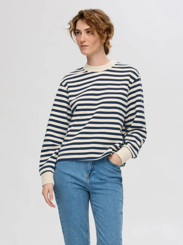 SELECTED ÖVERDIMENSIONERAD RANDIG SWEATSHIRT Blue Shop