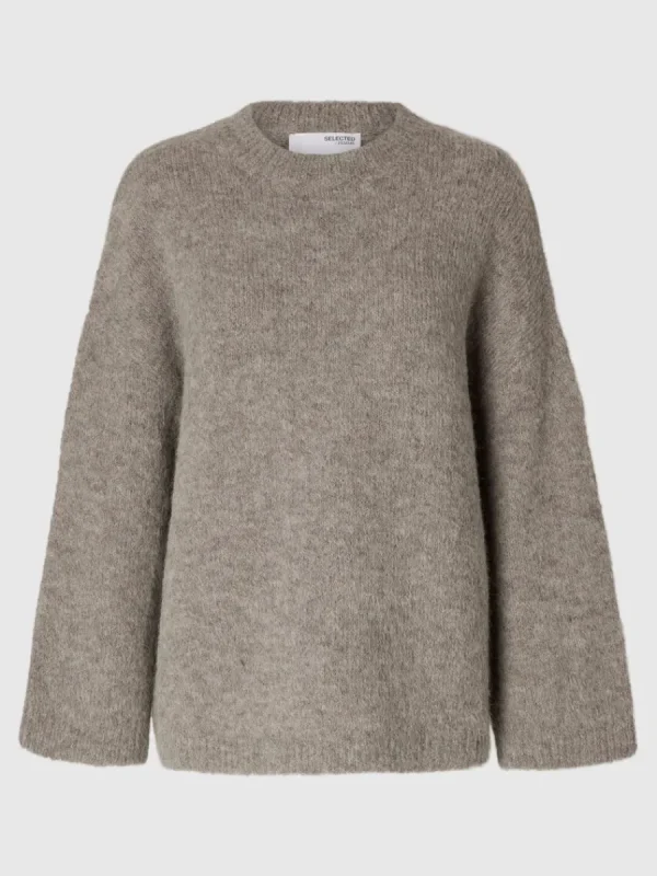 SELECTED ÖVERDIMENSIONERAD STICKAD TRÖJA Grey Store
