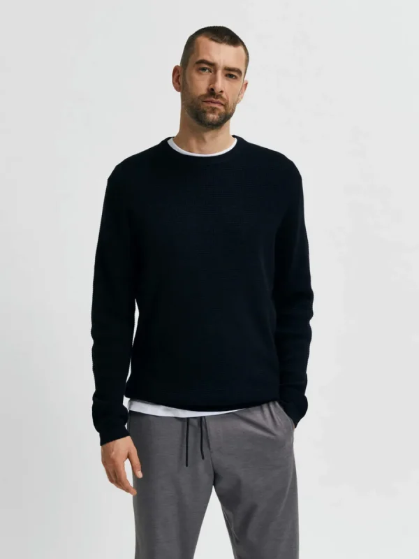 SELECTED VÅFFELSTICKNING TRÖJA Black Best Sale