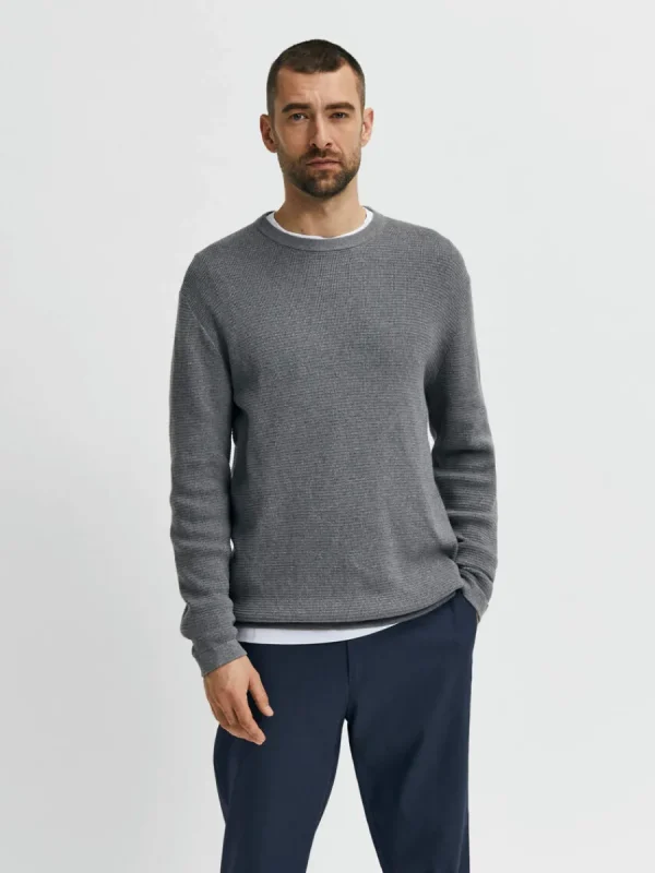 SELECTED VÅFFELSTICKNING TRÖJA Grey Store