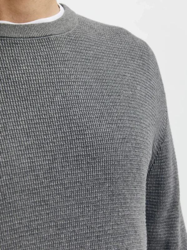 SELECTED VÅFFELSTICKNING TRÖJA Grey Store