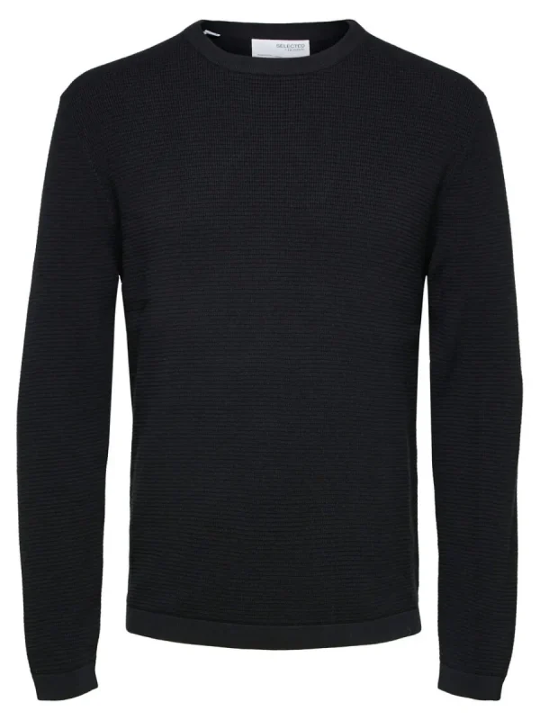 SELECTED VÅFFELSTICKNING TRÖJA Black Best Sale