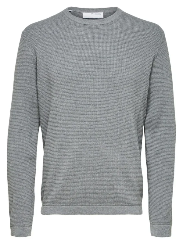 SELECTED VÅFFELSTICKNING TRÖJA Grey Store