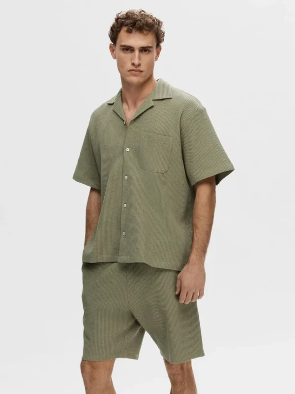 SELECTED VÅFFLAD KORTÄRMAD SKJORTA Green Online