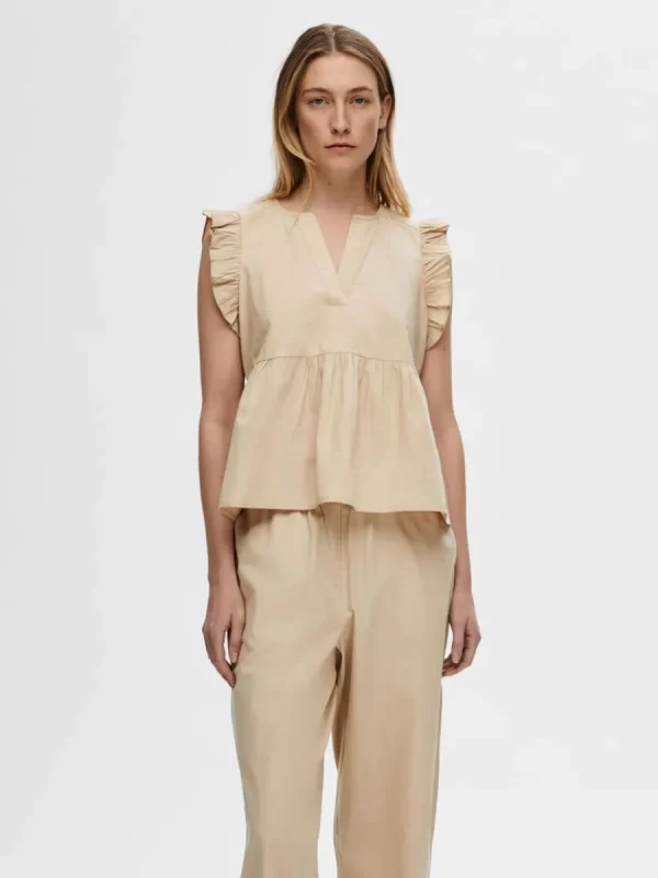 SELECTED VOLANGPRYDD TOPP Beige Fashion