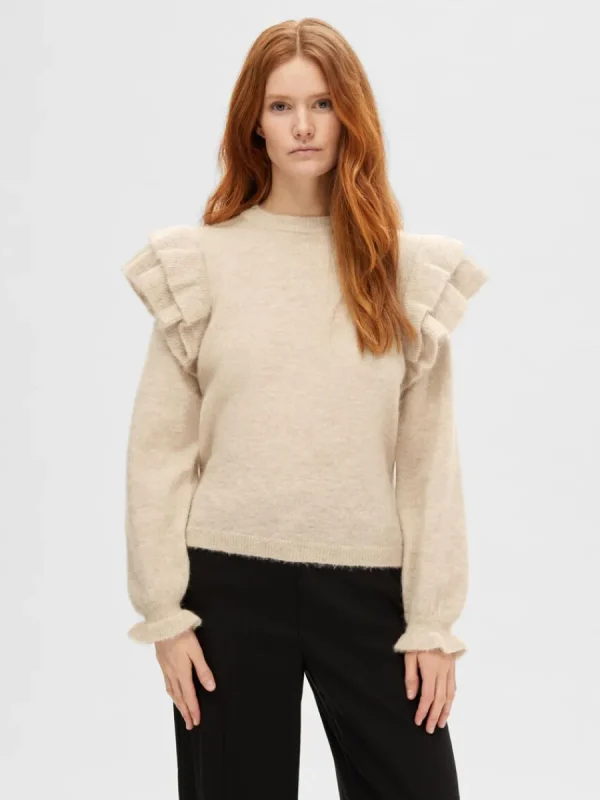 SELECTED VOLANGPRYDD TRÖJA Beige Sale