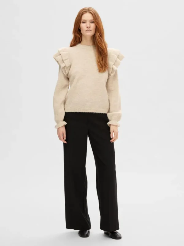 SELECTED VOLANGPRYDD TRÖJA Beige Sale