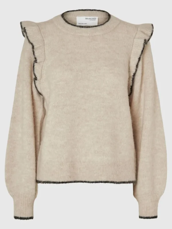 SELECTED VOLANGPRYDD TRÖJA Beige Clearance