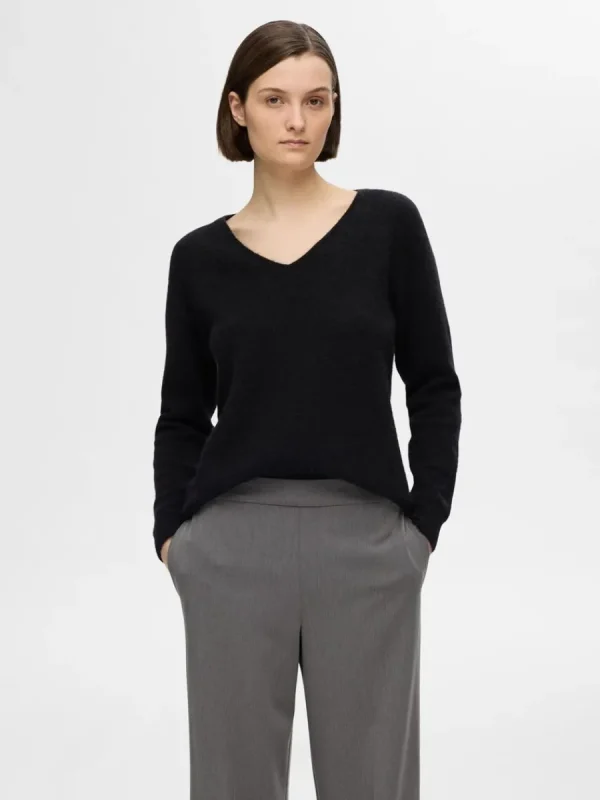 SELECTED V-RINGNING STICKAD TRÖJA Black Flash Sale