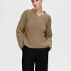 SELECTED V-RINGNING STICKAD TRÖJA Brown Shop