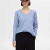 SELECTED V-RINGNING STICKAD TRÖJA Blue Outlet
