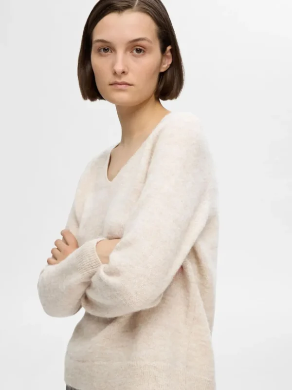 SELECTED V-RINGNING STICKAD TRÖJA Beige Best Sale