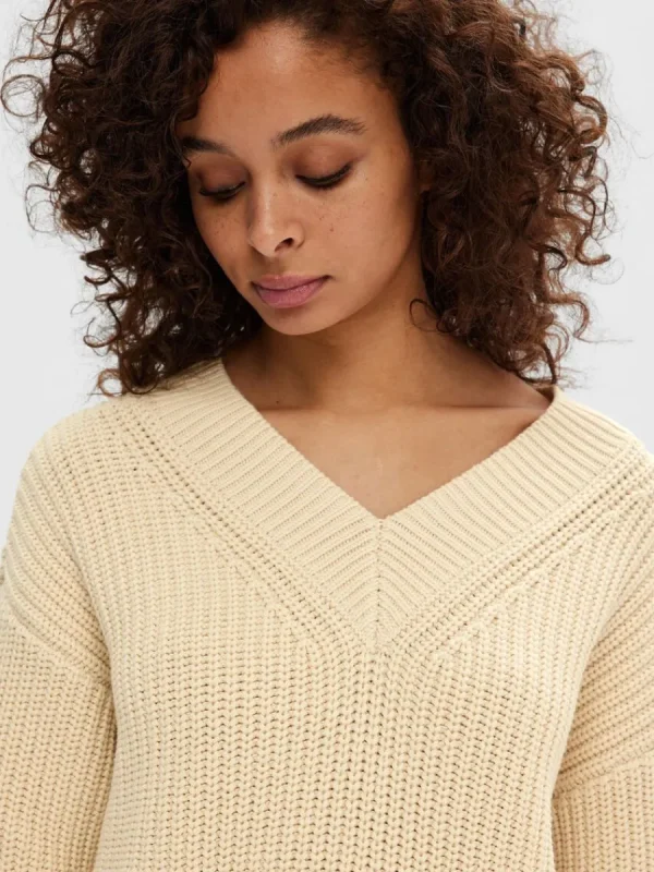 SELECTED V-RINGNING STICKAD TRÖJA Beige Cheap