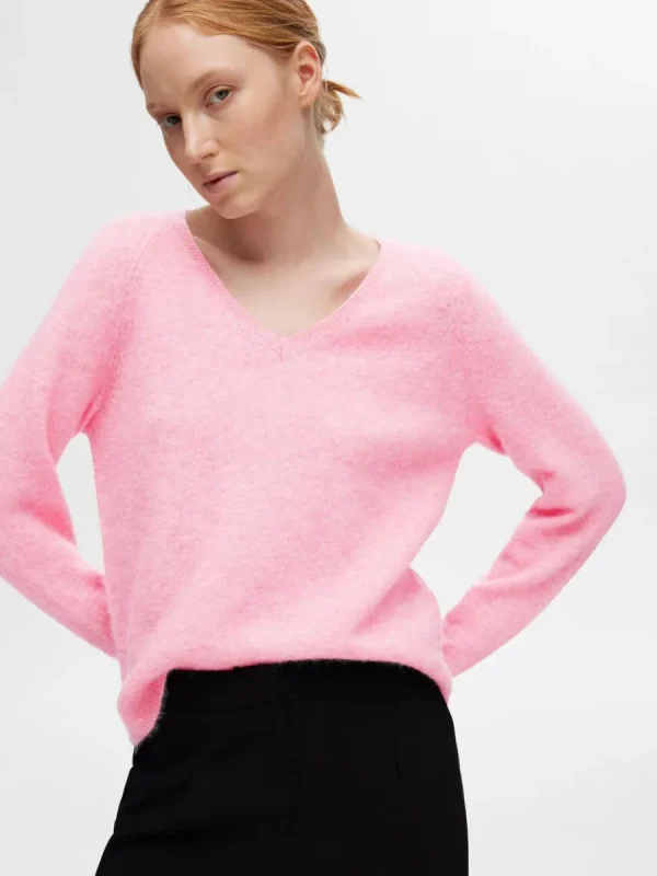 SELECTED V-RINGNING STICKAD TRÖJA Pink Flash Sale