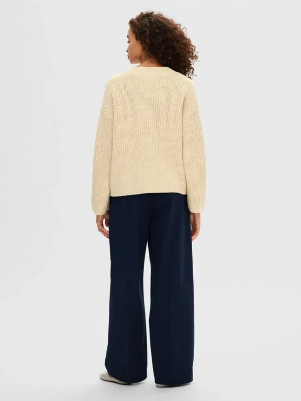 SELECTED V-RINGNING STICKAD TRÖJA Beige Cheap