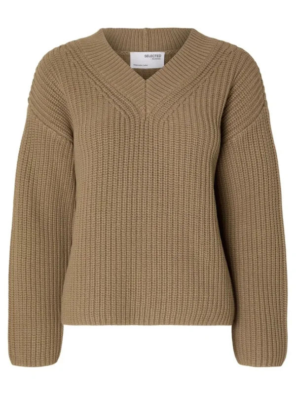 SELECTED V-RINGNING STICKAD TRÖJA Brown Shop