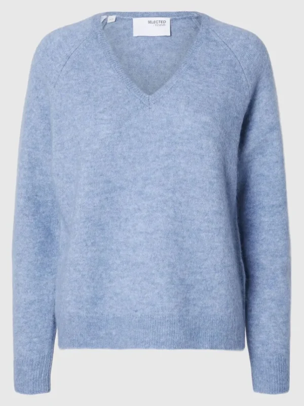 SELECTED V-RINGNING STICKAD TRÖJA Blue Outlet