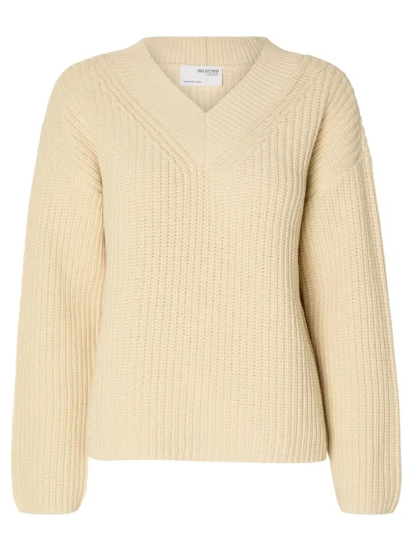 SELECTED V-RINGNING STICKAD TRÖJA Beige Cheap