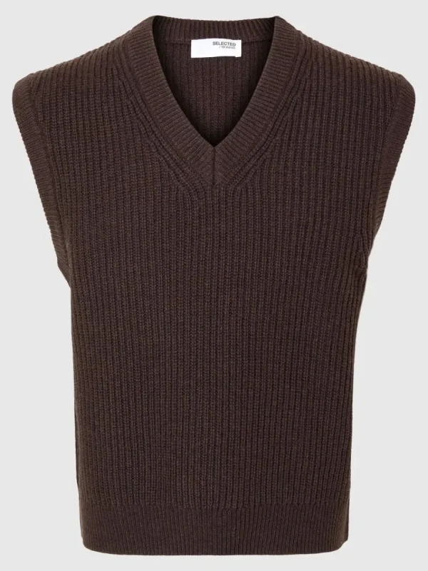 SELECTED V-RINGNING STICKAD VÄST Brown Best Sale