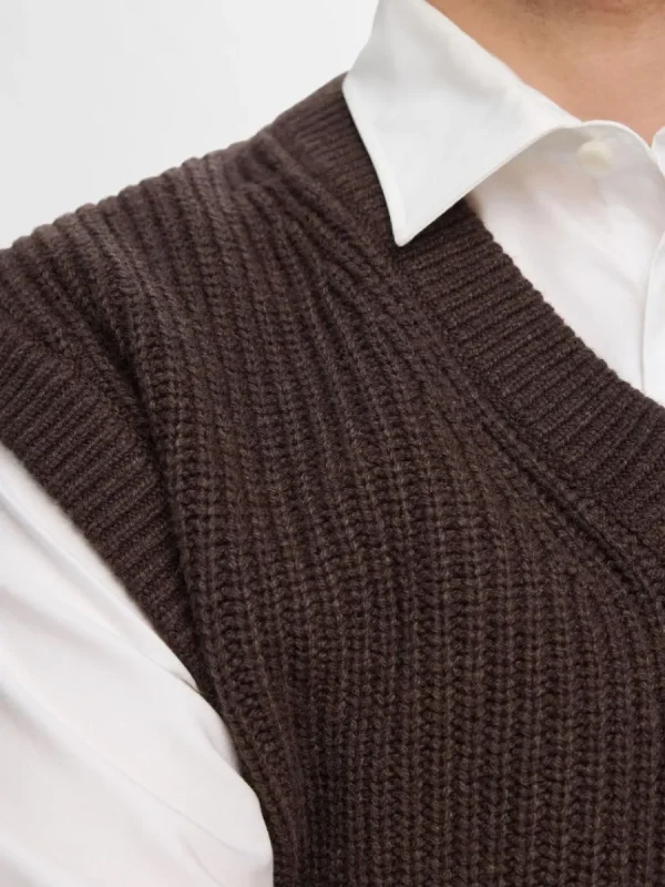 SELECTED V-RINGNING STICKAD VÄST Brown Best Sale