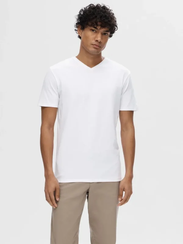 SELECTED V-RINGNING T-SHIRT White Discount