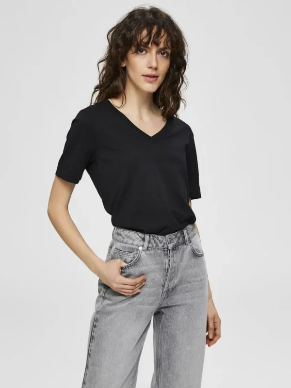 SELECTED V-RINGNING T-SHIRT Black Best