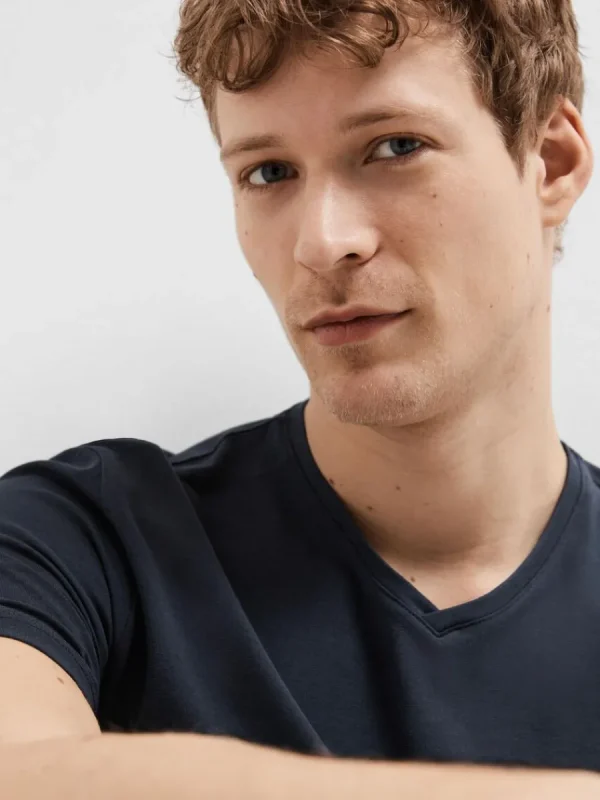 SELECTED V-RINGNING T-SHIRT Blue Flash Sale