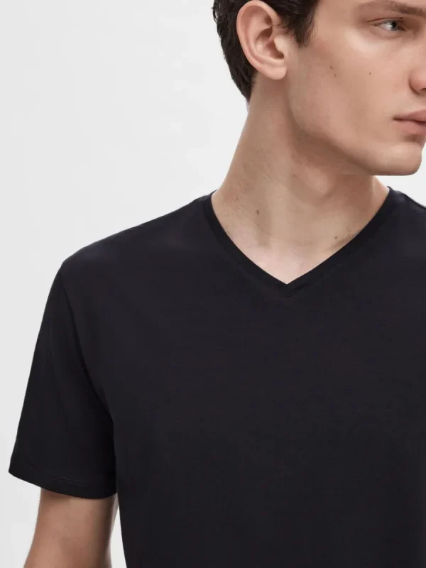 SELECTED V-RINGNING T-SHIRT Black Cheap