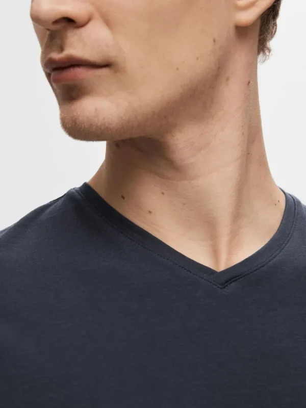 SELECTED V-RINGNING T-SHIRT Blue Flash Sale
