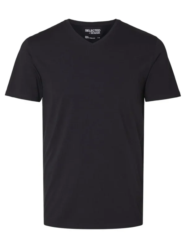 SELECTED V-RINGNING T-SHIRT Black Cheap