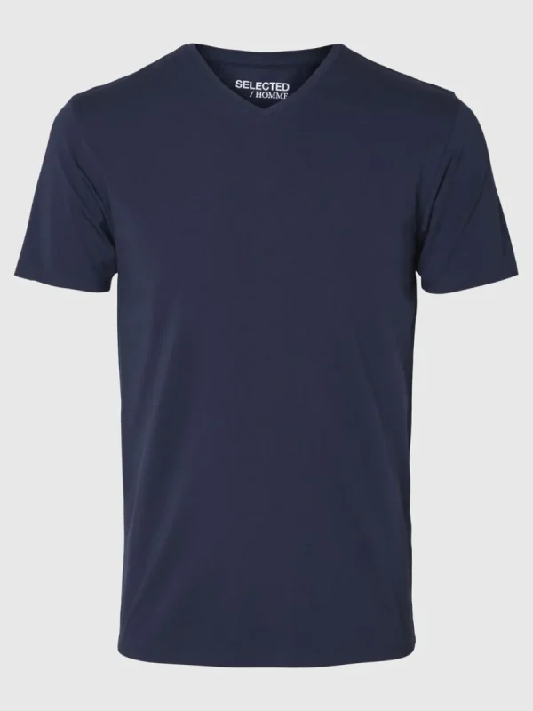 SELECTED V-RINGNING T-SHIRT Blue Flash Sale