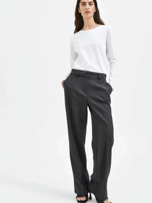 SELECTED VÄVD BYXOR MED VIDA BEN Grey Store